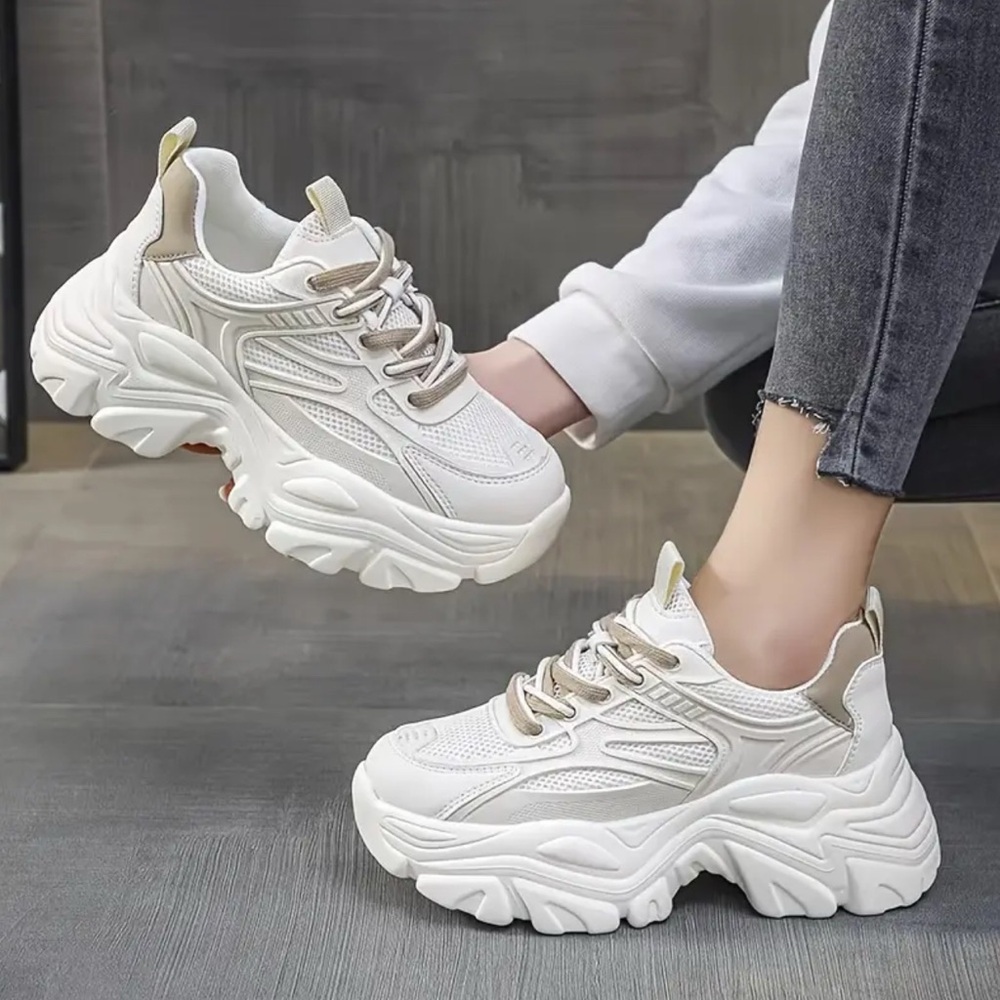 Women's Beige Athletic Sneakers - Picture 3 of 3